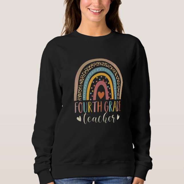 Sudadera Maestra de 4to Grado Leopardo Arcoíris Regreso a l (Anverso)