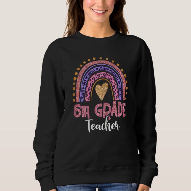 Sudadera Maestra de 5º grado Leopard Pink Rainbow Back (Anverso)