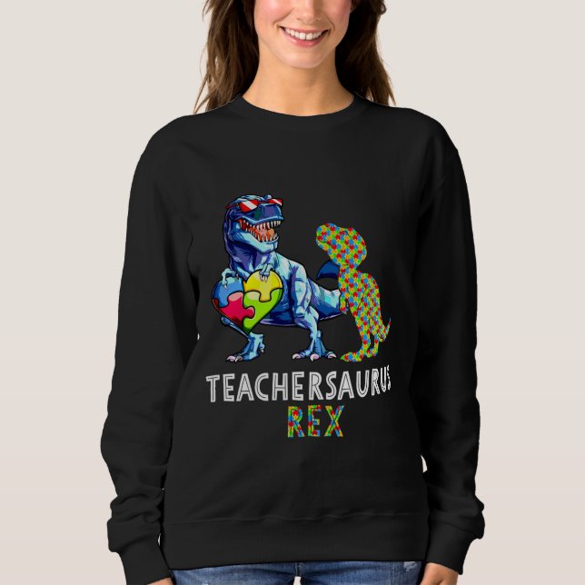 Sudadera Maestra de autismo Dinosaurio Teachersaurus Rex Ac (Anverso)