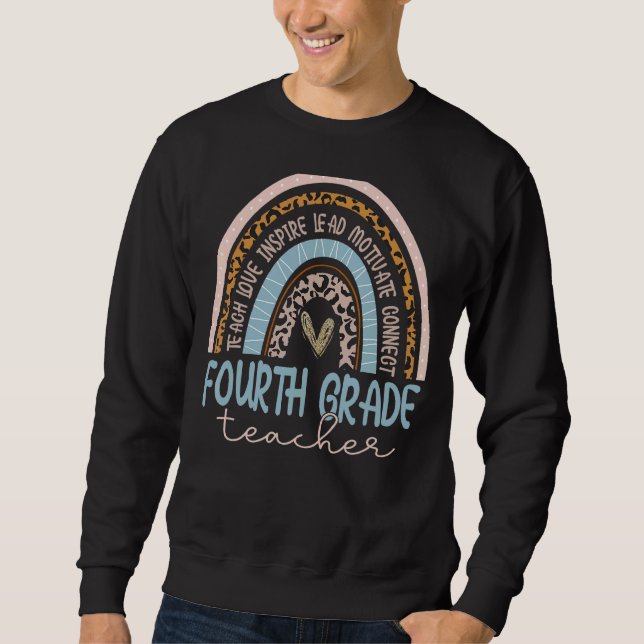 Sudadera Maestra De Cuarto Grado Leopard Rainbow Primer Día (Anverso)