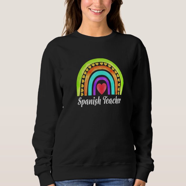 Sudadera Maestra de Español Corazones y Arcoíris Premium (Anverso)