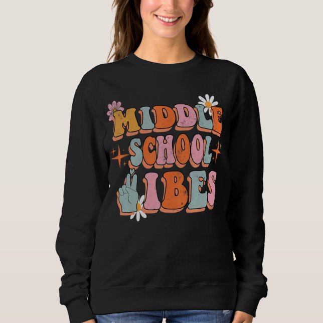Sudadera Maestra de Flores Retro Groovy Vibes de secundaria (Anverso)
