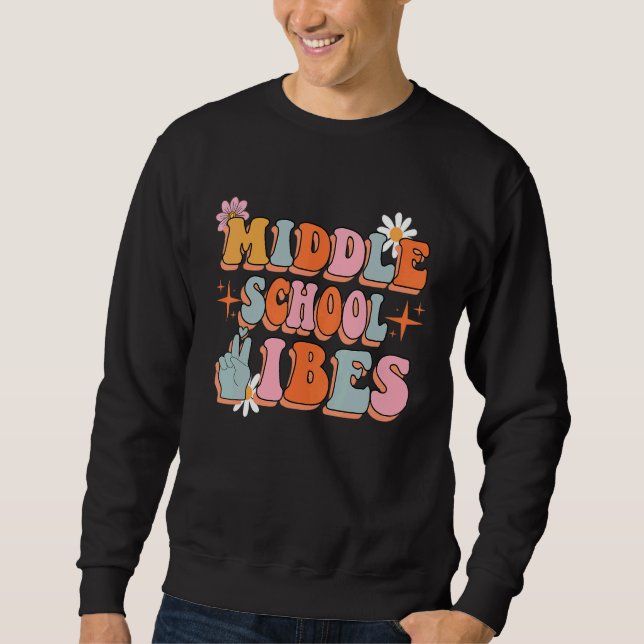 Sudadera Maestra de Flores Retro Groovy Vibes de secundaria (Anverso)