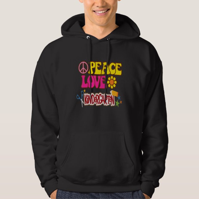 Sudadera Maestra de Grado Peace Love Kindergarten Team Kind (Anverso)