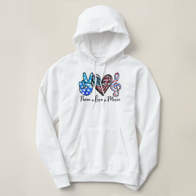 Sudadera Maestra De Música De Paz Amor Bandera Estadouniden (Diseño del anverso)