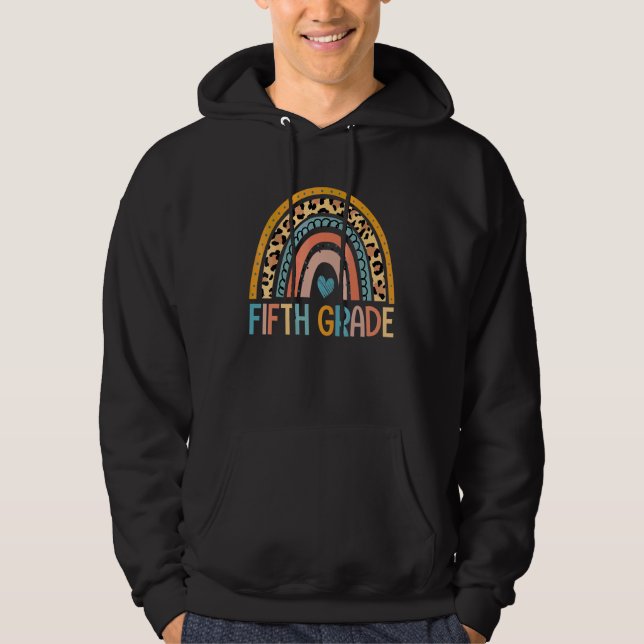 Sudadera Maestra de quinto grado de leopardo de arcoíris pr (Anverso)