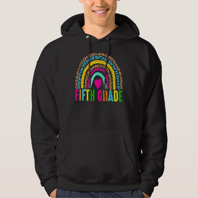 Sudadera Maestra de quinto grado Leopardo Arcoiris de quint (Anverso)