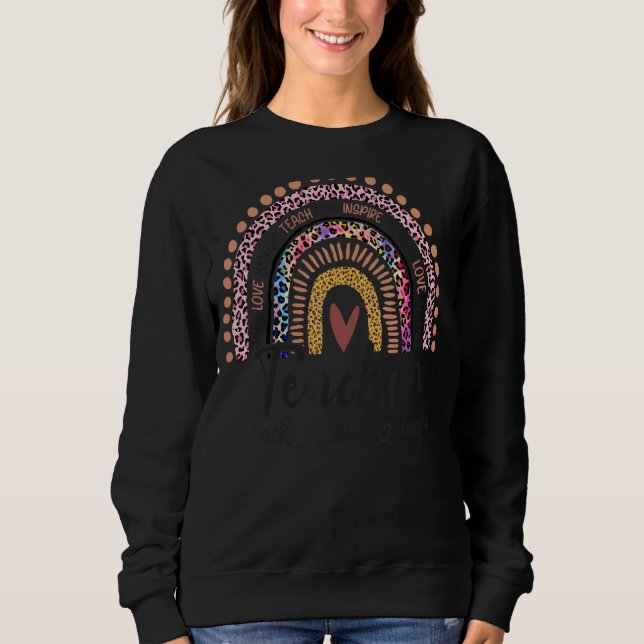 Sudadera Maestra Enseñar Amor Inspira Arcoiris Leopardo de  (Anverso)