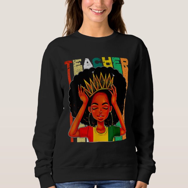Sudadera Maestra negra afro retro a tono negro (Anverso)