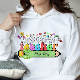 Sudadera Maestra Wildflower Nombre Personalizado, regalo pa