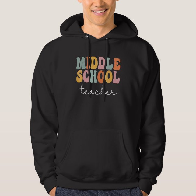 Sudadera Maestro de Escuela Intermedia Retro Groovy Feliz P (Anverso)