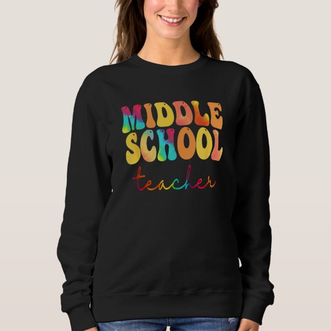 Sudadera Maestro de Escuela Media Retro Groovy Feliz Primer (Anverso)