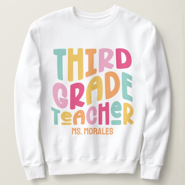Sudadera Maestro de Tercer Grado Diseño de Texto Colorido (Anverso del diseño)