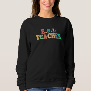 Sudadera Maestro Retro Groovy De Esl Primer Día De Escuela