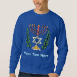 Sudadera Magen persa David Menorah<br><div class="desc">Esta imagen fue adaptada de una antigua teja judía persa y cuenta con una menorah con un Magen David (Estrella de David) enmarcado por ramas de olivo. Se han conservado las imperfecciones de la imagen original pintada a mano.</div>