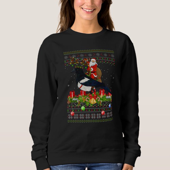 Sudadera Magpie Bird  Ugly Santa Riding Magpie Christmas (Anverso)