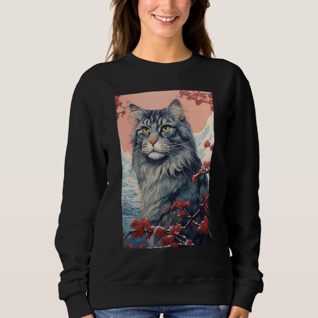 Sudadera Maine Coon Cat Aesthetic Japanese Ukiyo e Art (Anverso)