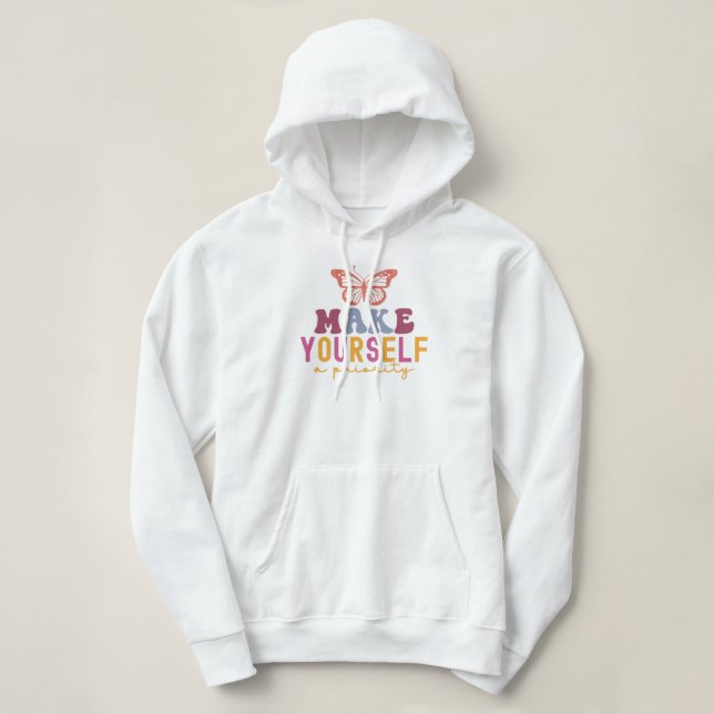 Sudadera "Make Yourself a Priority" Retro Butterfly Quote (Diseño del anverso)