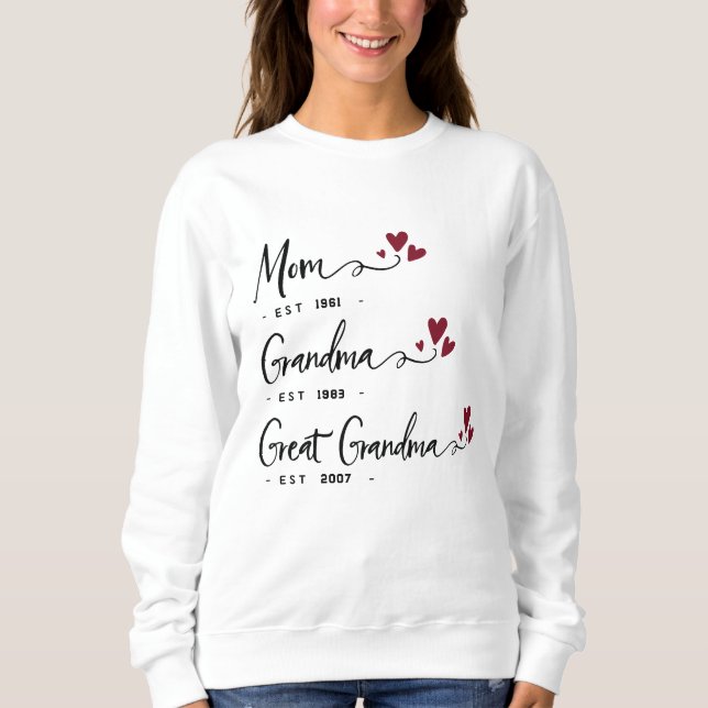 Sudadera Mamá Abuela Grande EST. Años personalizados (Anverso)