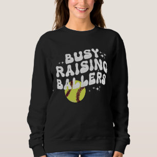 Sudadera Mamá animadora de béisbol groovy que cría jugadore