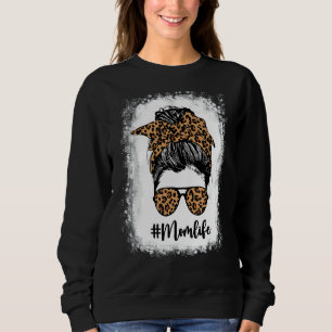 Sudadera Mamá blanqueada Mamá Life Leopard Messy Bun Mother
