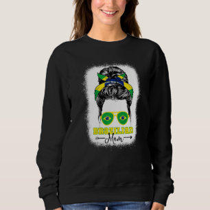 Sudadera Mamá Brasileña Moño Desordenado Bandera De Brasil 