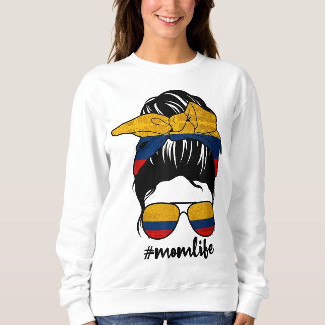 Sudadera Mamá colombiana Messy Bun Colombia Orgullo Patriót (Anverso)