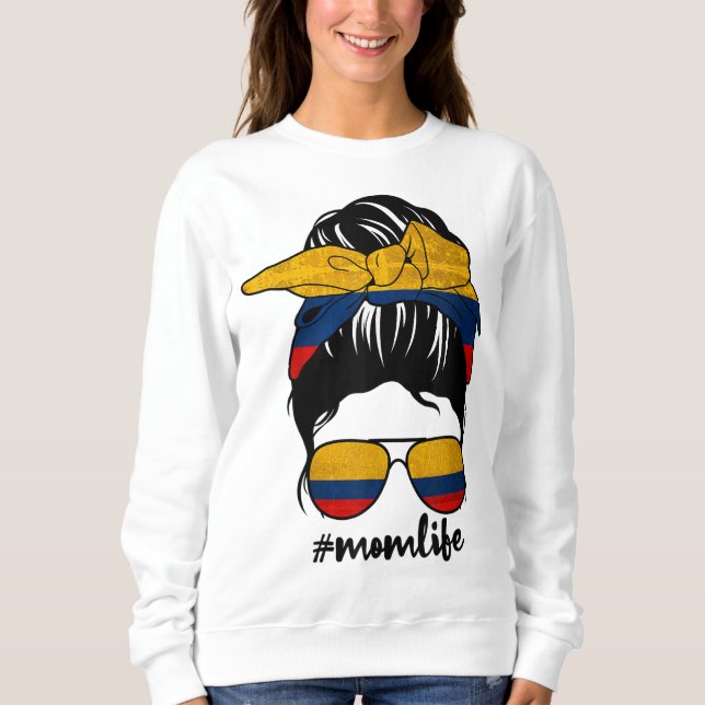 Sudadera Mamá colombiana Messy Bun Colombia Orgullo Patriót (Anverso)