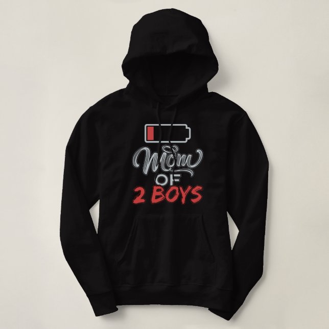 Sudadera Mamá de 2 chicos divertida con batería baja (Diseño del anverso)