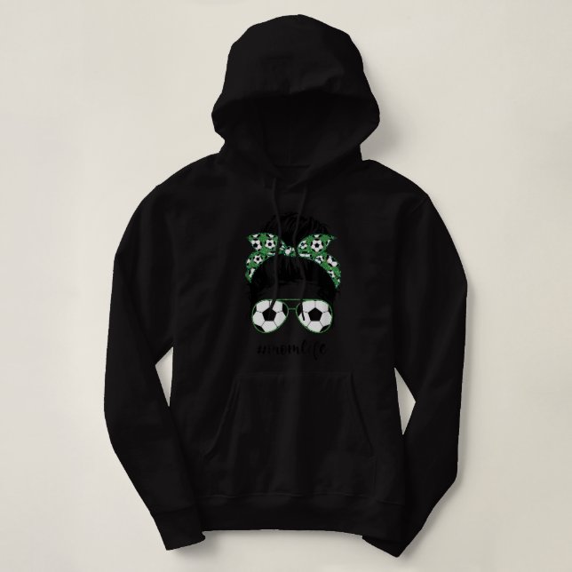 Sudadera Mamá de la vida fútbol mamá desordenado bun fútbol (Diseño del anverso)