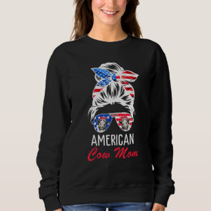 Sudadera Mamá De Vaca Americana Cabello Desordenado En Bun 