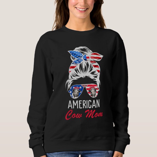 Sudadera Mamá De Vaca Americana Cabello Desordenado En Bun  (Anverso)