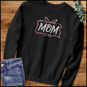 Sudadera Mamá Establecida Ilustración de Lazo Rosa y Blanco