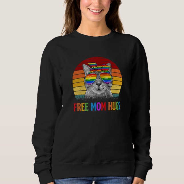 Sudadera Mamá Libre abraza Bandera Arcoiris Del Gato Del Or (Anverso)