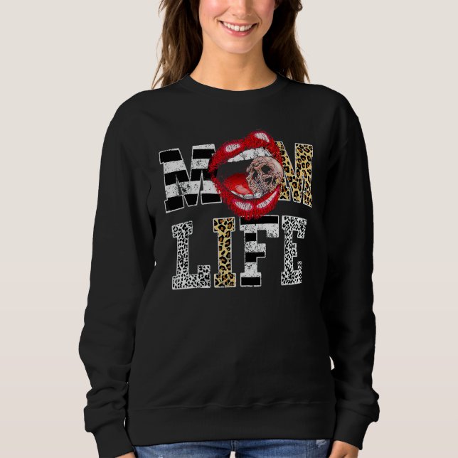Sudadera Mamá Life Leopard Lip Skull Red Lip Día de la Madr (Anverso)