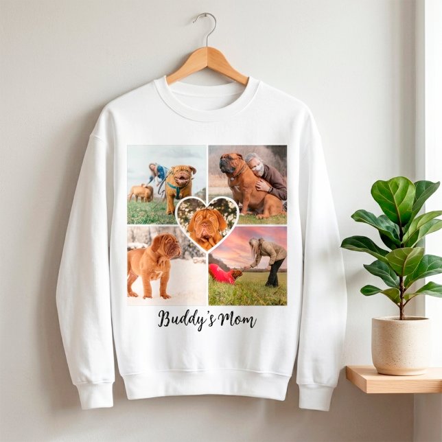 Sudadera Mamá Perro Personalizado 5 Fotos Collage Grid & Co (Dog Mom Pet Photo Collage Sweatshirt)