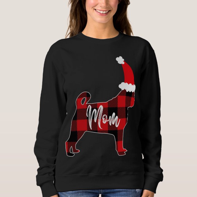 Sudadera Mamá Pug Navidades de Perro Mama Pajama Red Plaid  (Anverso)