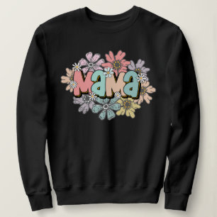 Sudadera Mamá Pullover Black Retro Mama Floral Sweatshirt