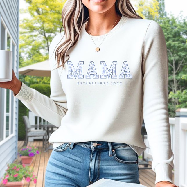 Sudadera Mama Sweater, Blue Toile Pattern Floral (Subido por el creador)