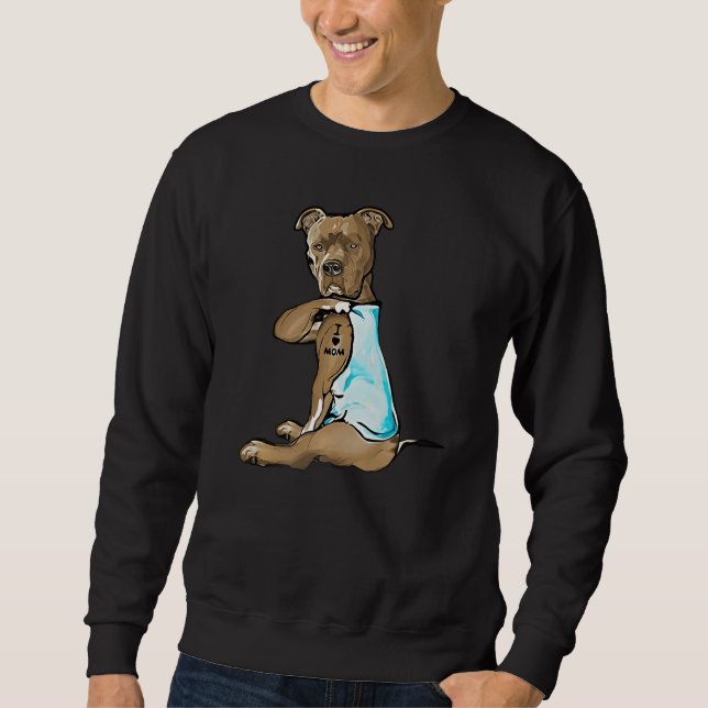 Sudadera Mamá Tatuada Pitbull Marrón Perro Bully Pelo Masco (Anverso)