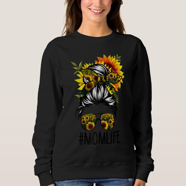 Sudadera Mamá vive desordenada hair bun girasol mujeres mad (Anverso)