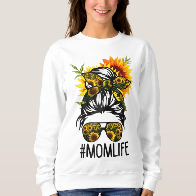 Sudadera Mamá vive desordenada hair bun girasol mujeres mad (Anverso)