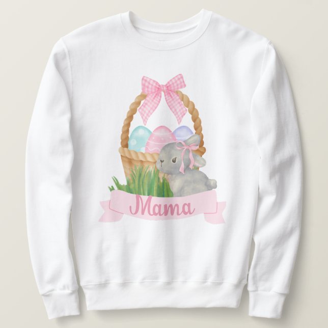 Sudadera Mama Watercolor Cesta de Pascua Rosa (Anverso del diseño)