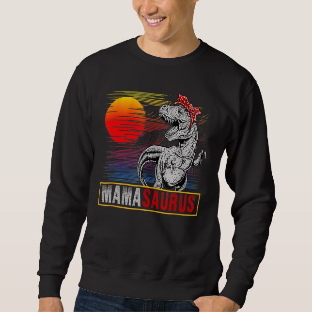 Sudadera Mamasaurus Rex Dinosaur Retro Sunset Día de la Mad (Anverso)