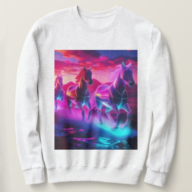Sudadera Manada eléctrica - Caballos de ondas sintéticas (Anverso del diseño)