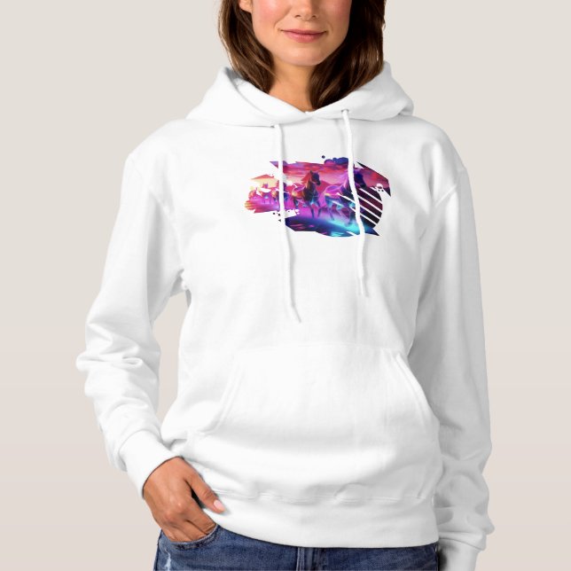 Sudadera Manada eléctrica: Caballos de ondas sintéticas v2 (Anverso)