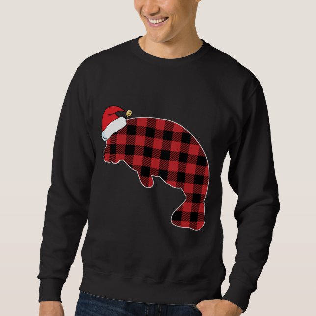 Sudadera Manatee Red Plaid Pajama Santa Hat Navidades (Anverso)