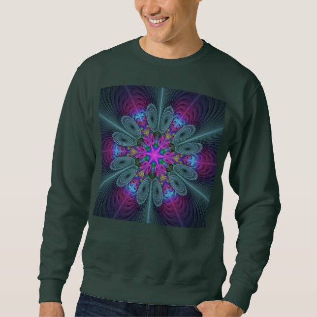 Sudadera Mandala Colorido Arte Fractal Espiritual Con Rosa (Anverso)