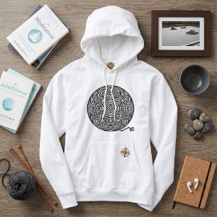 Sudadera Mándala de bola de hilo en blanco y negro