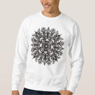 Sudadera Mándala de Hongos Alucinógenos en Blanco y Negro